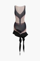 Sheer Abstract Mesh Asymmetric Mini Dress